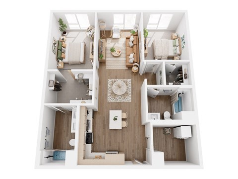 Floor plan for 2 beds, 2 baths, 1074 sqft